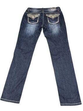 Grace in LA dark wash sequins and embroidered skinny jeans boho